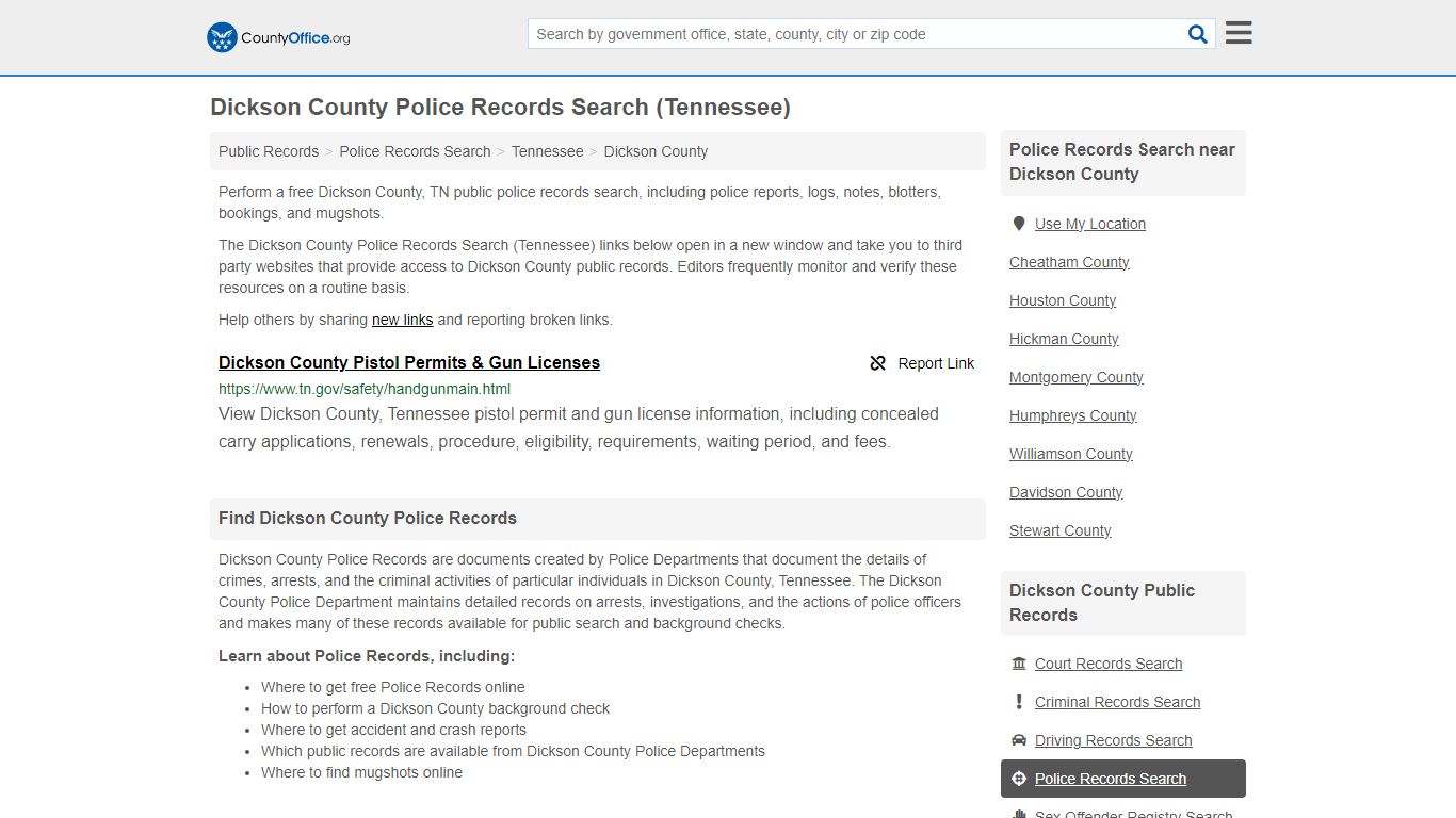 Dickson County Police Records Search (Tennessee) - County Office