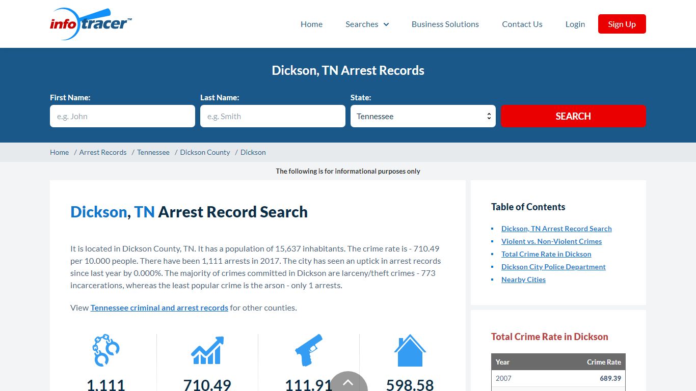 Search Dickson, TN Arrest Records Online - InfoTracer